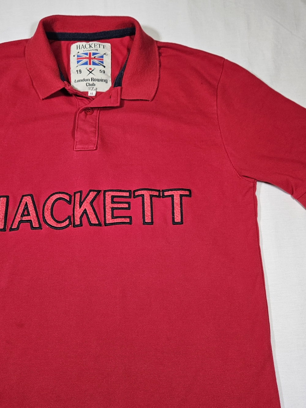 Hackett London Rowing Club Polo Shirt Mens XL Red Short Sleeve Pique Embroidered
